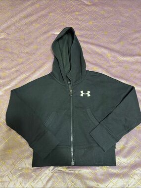 💥 KIDS Under Armour Black Zip-Up Hoodie with White Logo
